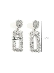 Hoa tai thả hình học bằng kim loại có kết cấu - Bạc - Xem 4