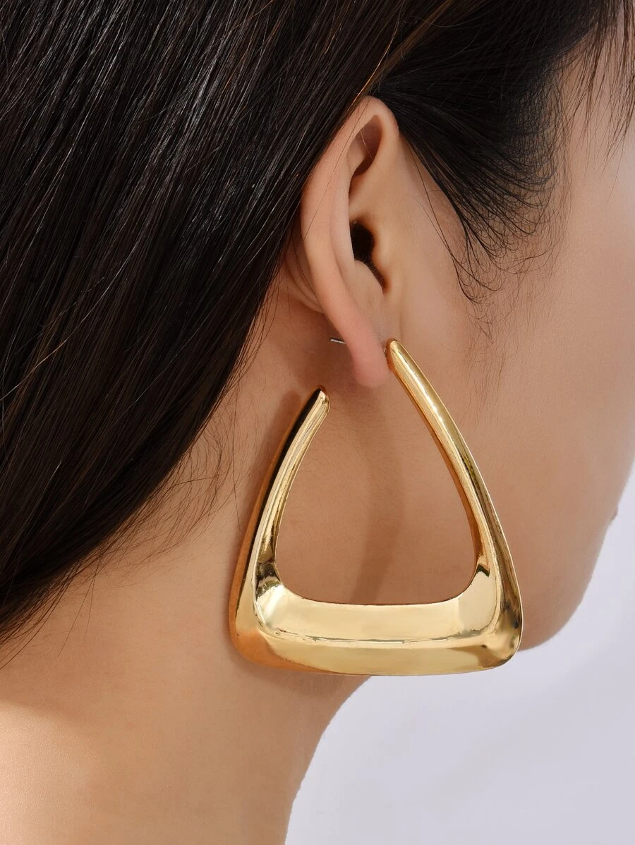 Triangle Cuff Hoop Earrings - Yellow Gold - View 1