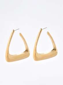 Triangle Cuff Hoop Earrings - Yellow Gold - View 2