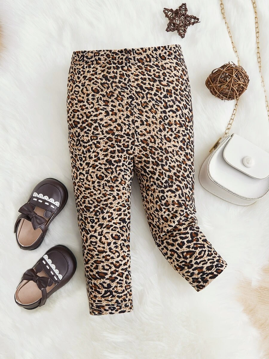 SHEIN Leap Crew Baby Girl Leopard Print Leggings - Multicolor - View 1