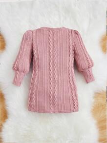 SHEIN Baby Cable Knit Puff Sleeve Tee Dress - Dusty Pink - View 2