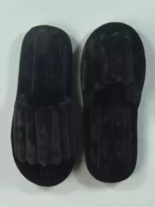 Fall/Winter Women's Black Minimalist Fluffy Bedroom Slippers, Fashionable Open Toe Slippers - Black - View 3