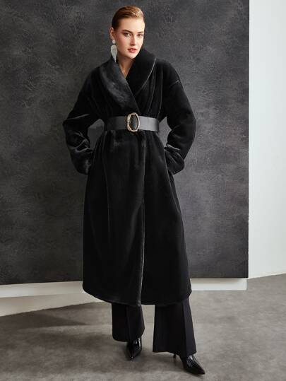 MOTF PREMIUM SHAWL NECK FUZZY COAT WITHOUT BELT