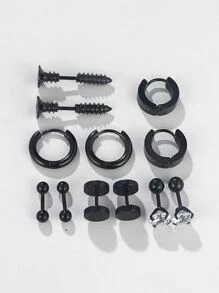 Thời trang và phổ biến 6 đôi Bông tai trang trí bằng đá & vít cho nam, Trang sức bằng thép không gỉ để làm quà tặng trang sức và cho vẻ ngoài sành điệu - màu đen - Xem 1