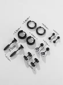 Thời trang và phổ biến 6 đôi Bông tai trang trí bằng đá & vít cho nam, Trang sức bằng thép không gỉ để làm quà tặng trang sức và cho vẻ ngoài sành điệu - màu đen - Xem 3