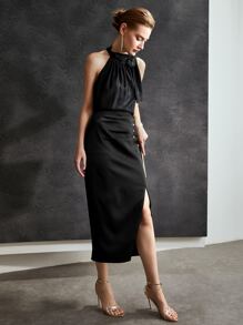 MOTF PREMIUM GLITTER TIE-NECK HALTER TOP - Black - View 8