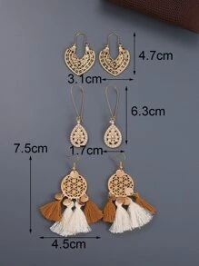 3對波西米亞西式流蘇耳環套裝女士節日配件 - 彩色 - 查看 7
