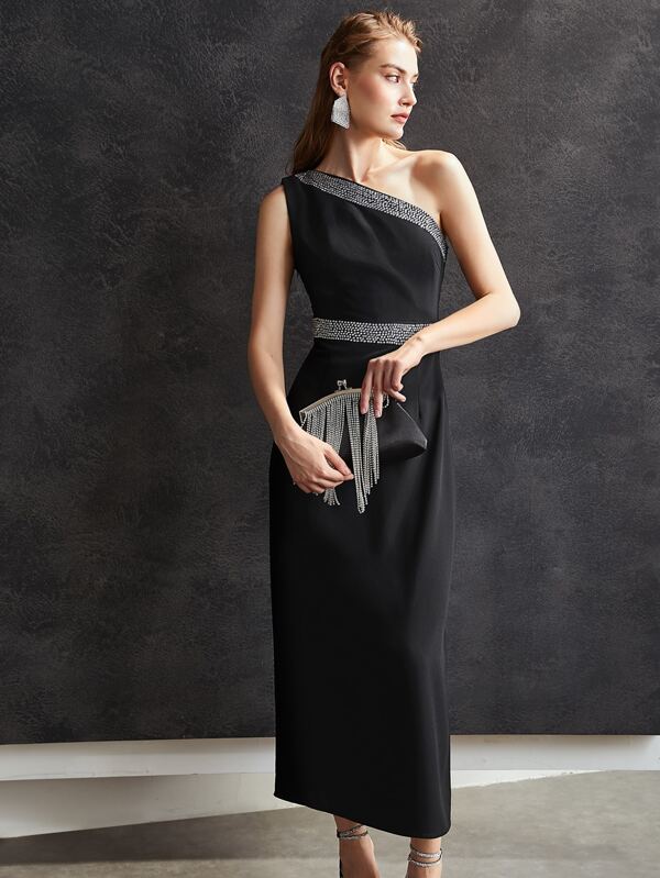 MOTF PREMIUM RHINESTONE EMBELLISHED ONE SHOULDER DRESS