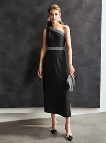 MOTF PREMIUM RHINESTONE EMBELLISHED ONE SHOULDER DRESS - Black - View 4