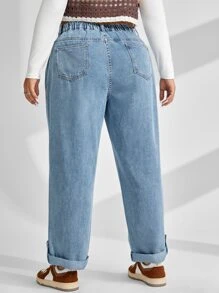 SHEIN EZwear Plus High Waist Straight Leg Jeans - Medium Wash - View 2
