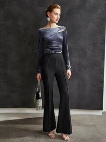 MOTF PREMIUM Đường may Quần ống loe - màu đen - Xem 4