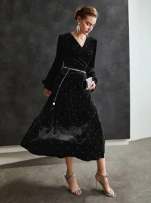 MOTF VELVET RHINESTONE DRESS WITHOUT BELT - Black - View 3