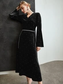 MOTF VELVET RHINESTONE DRESS WITHOUT BELT - Black - View 5