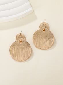 紋理質感金屬圓形耳墜 - 金黃色 - 查看 3