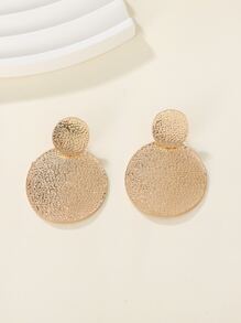 紋理質感金屬圓形耳墜 - 金黃色 - 查看 4