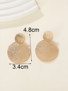 紋理質感金屬圓形耳墜 - 金黃色 - 查看 5