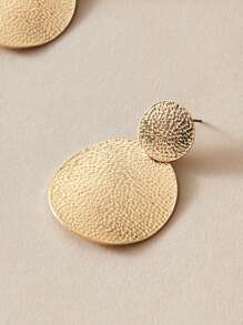 紋理質感金屬圓形耳墜 - 金黃色 - 查看 6