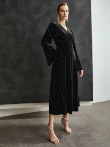 MOTF VELVET RHINESTONE DRESS WITHOUT BELT - Black - View 9