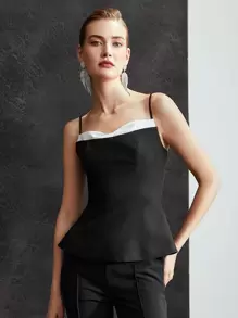 MOTF PREMIUM Hai tông màu Lay động Cami ngọn - màu đen - Xem 2