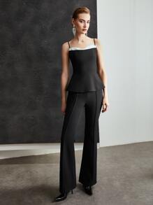 MOTF PREMIUM Hai tông màu Lay động Cami ngọn - màu đen - Xem 6