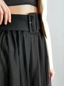 MOTF PREMIUM 網紗多層飄逸下擺腰帶半身裙 - 黑色 - 查看 6