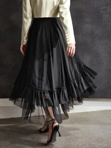 MOTF PREMIUM 網紗多層飄逸下擺腰帶半身裙 - 黑色 - 查看 8