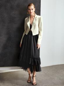 MOTF PREMIUM 網紗多層飄逸下擺腰帶半身裙 - 黑色 - 查看 9