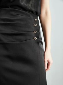 MOTF PREMIUM GATHERED SPLIT THIGH SKIRT - Black - View 3