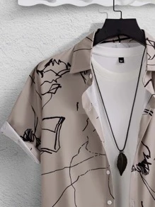 Manfinity Homme 男士滿身圖案前排扣襯衫不帶T恤 - 卡其色 - 查看 3