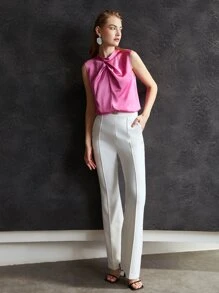 MOTF GATHERED MOCK NECK TOP - Pink - View 6