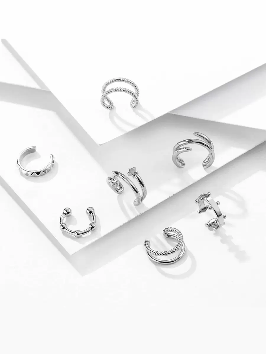 7pcs Minimalist Ear Cuff - Silver - View 1
