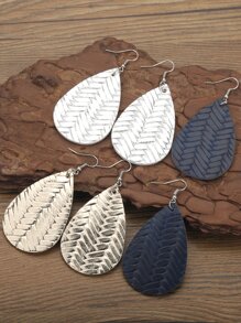 3pairs Textured Water-drop Earrings - Multicolor - View 1