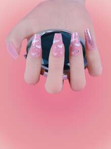 ROMWE 24 piezas Uña postiza largo ataúd con diseño de diamante de imitación & 1 hoja cinta - Rosa - Ver 5