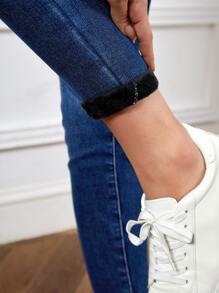 SHEIN Essnce Quần jean ôm Eo chồng lên - Rửa tối - Xem 2