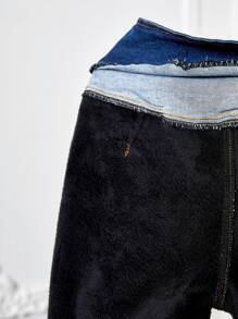 SHEIN Essnce Quần jean ôm Eo chồng lên - Rửa tối - Xem 4