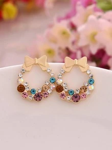 水钻与蝴蝶结装饰耳钉情人节款 - 彩色 - 查看 1