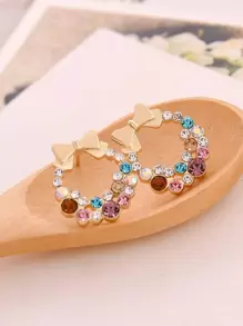 水钻与蝴蝶结装饰耳钉情人节款 - 彩色 - 查看 2