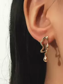 1雙簡約風創意不對稱水滴和音符設計耳環,適用於女士們日常穿著和工作 - 金黃色 - 查看 2