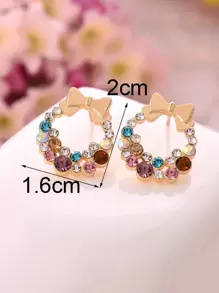 水钻与蝴蝶结装饰耳钉情人节款 - 彩色 - 查看 5