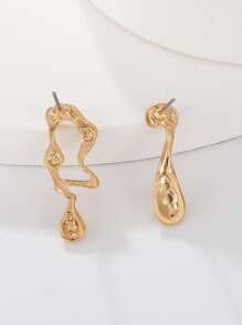 1雙簡約風創意不對稱水滴和音符設計耳環,適用於女士們日常穿著和工作 - 金黃色 - 查看 6
