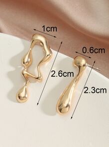 1雙簡約風創意不對稱水滴和音符設計耳環,適用於女士們日常穿著和工作 - 金黃色 - 查看 3