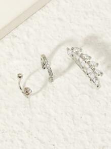 3 chiếc Kẹp Tai Lá Zirconia & Kim Cương Giả Thời Trang Mới Thời Trang Đơn Giản Dành Cho Nữ, Thích Hợp Cho Tiệc, Tiệc, Mặc Hàng Ngày - Bạc - Xem 2