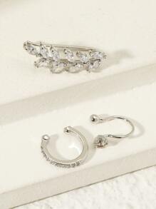 3 chiếc Kẹp Tai Lá Zirconia & Kim Cương Giả Thời Trang Mới Thời Trang Đơn Giản Dành Cho Nữ, Thích Hợp Cho Tiệc, Tiệc, Mặc Hàng Ngày - Bạc - Xem 3