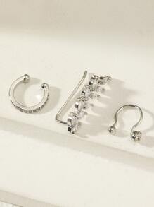 3 chiếc Kẹp Tai Lá Zirconia & Kim Cương Giả Thời Trang Mới Thời Trang Đơn Giản Dành Cho Nữ, Thích Hợp Cho Tiệc, Tiệc, Mặc Hàng Ngày - Bạc - Xem 4