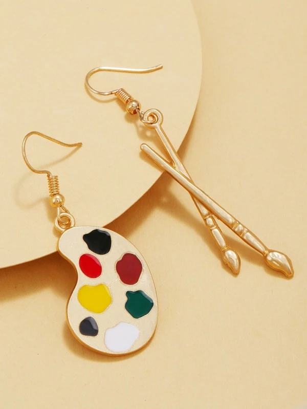 Paintbrush & Palette Mismatched Drop Earrings SHEIN USA