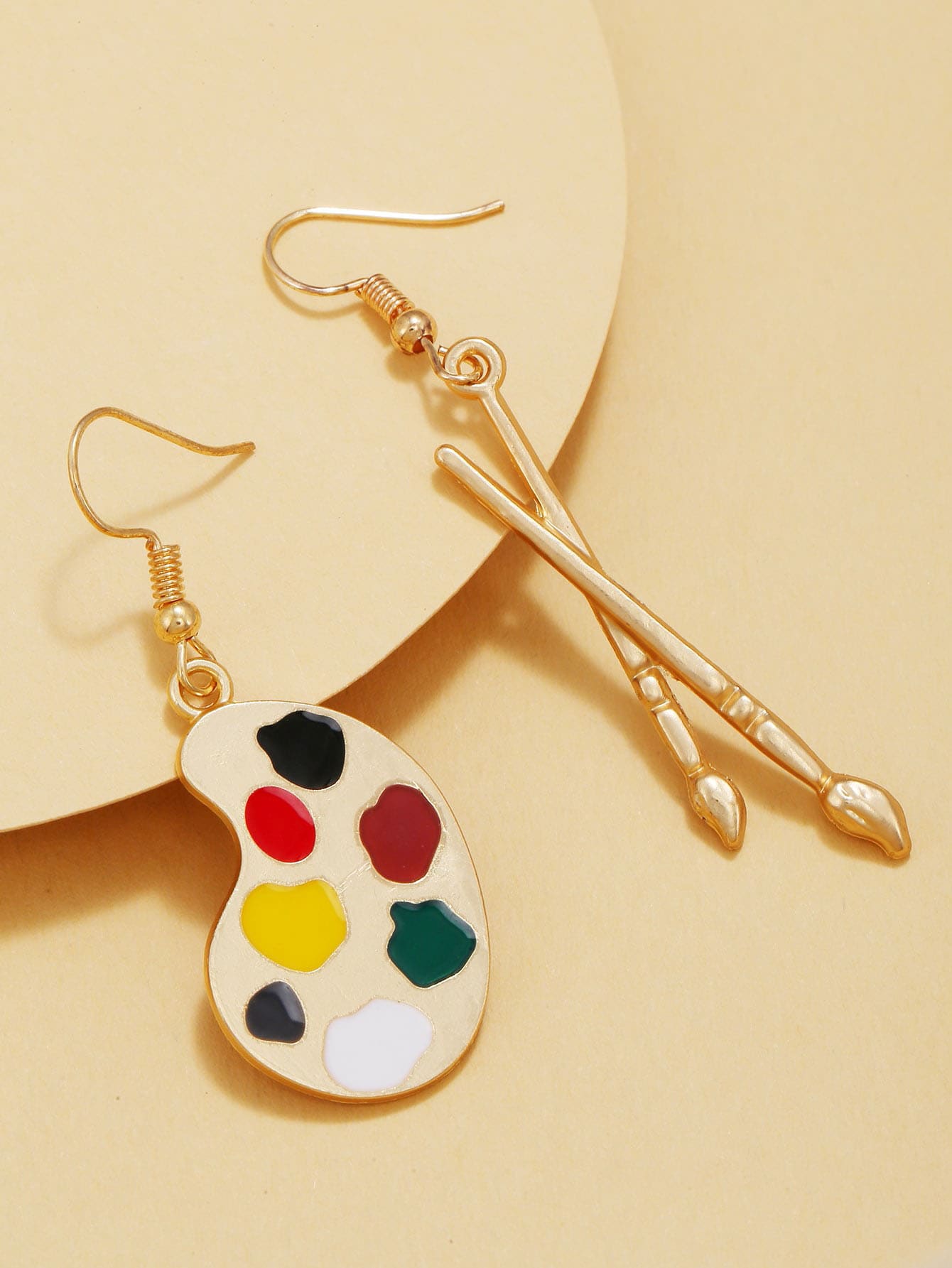 RINTOLER Paintbrush & Palette Mismatched Drop Earrings - Yellow Gold - View 1