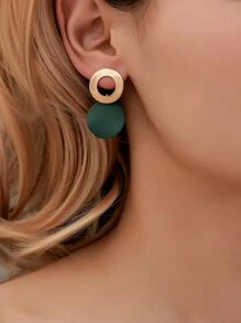 Two Tone Round Decor Drop Earrings - Multicolor - View 1