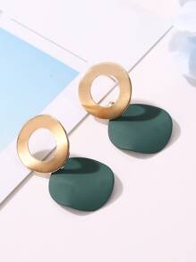 Two Tone Round Decor Drop Earrings - Multicolor - View 2