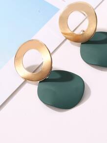 Two Tone Round Decor Drop Earrings - Multicolor - View 3