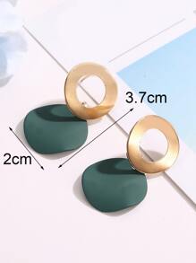 Two Tone Round Decor Drop Earrings - Multicolor - View 5
